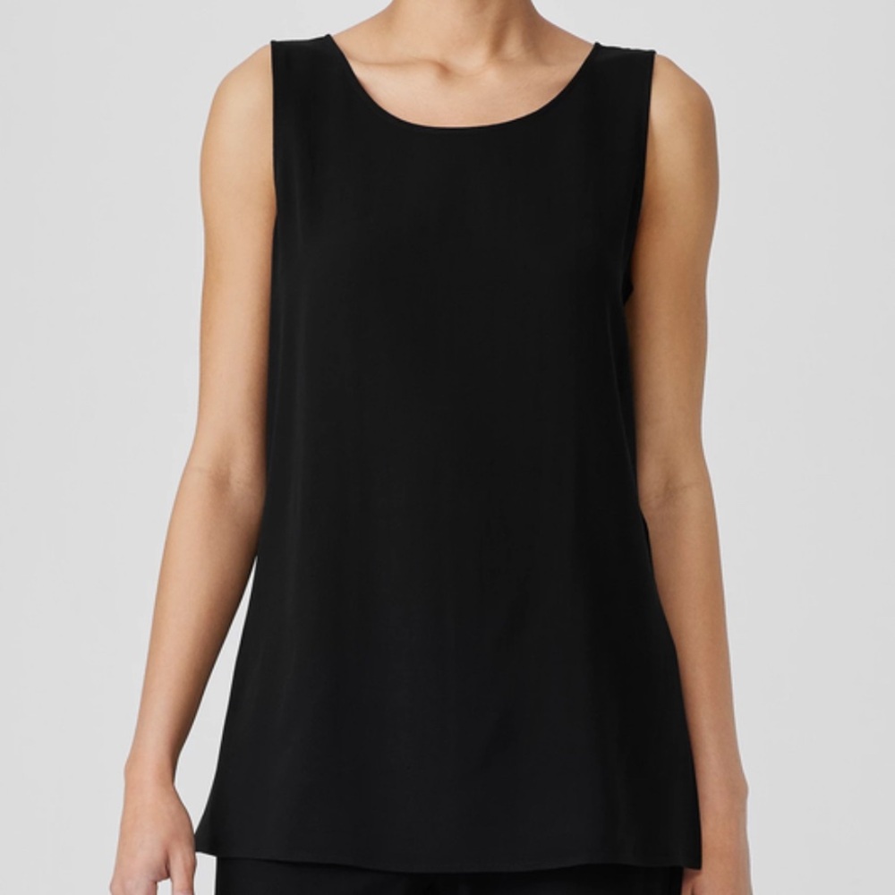 Eileen Fisher: Silk Georgette Knit Roundneck Tunic Length Tank